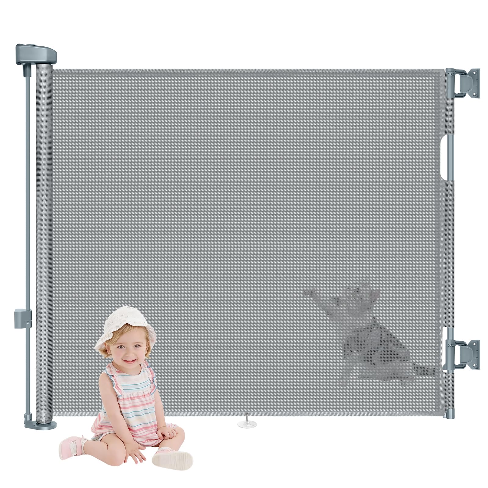 Retractable Stair Gate for Baby,Mesh Extendable Dog & Pet Stair Gates - 86CM Tall & 140CM Wide,Kid/Child Safety Gate for Indoor/Outdoor/Doorways/Hallways/Stairs (GREY)