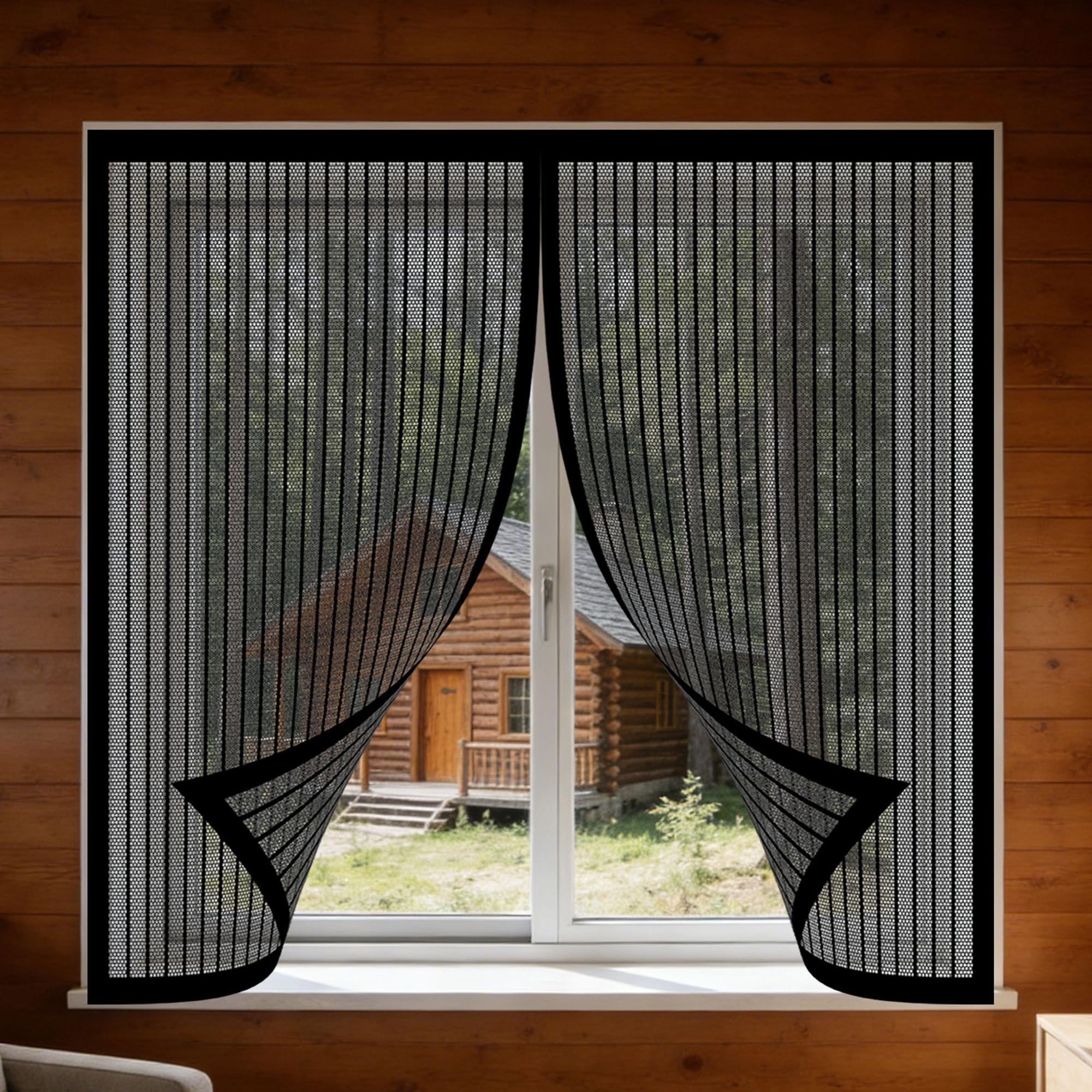 Fly Screens Windows 170 x 120 cm with Selfadhesive Window Screen Mesh for Bug Easy Install for Windows Doors and Patio Screens, Black