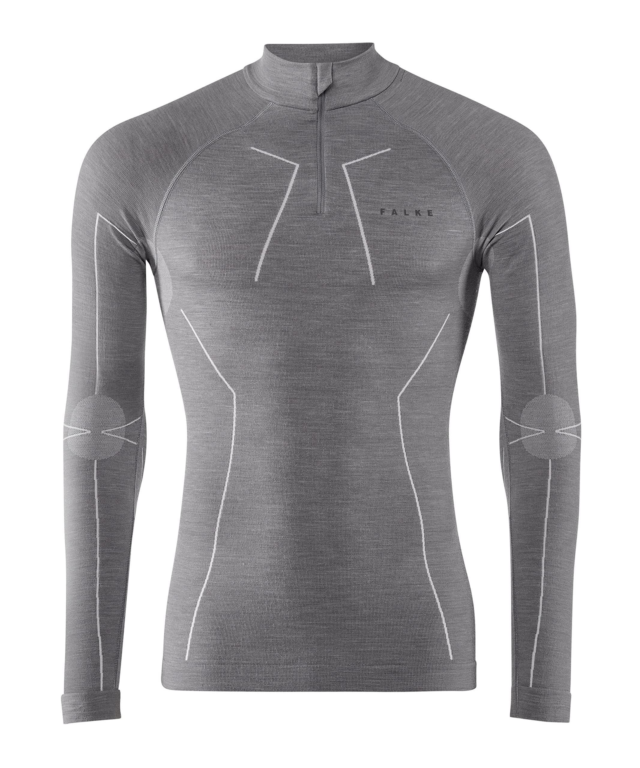 FALKE Mężczyźni Warstwa podstawowa (góra) Wool-Tech High Zip Neck M L/S SH Bielizna Termoaktywna Z Merynosa szybkoschnące ciepłe 1 Sztuka, Szary (Grey-Heather 3757), S