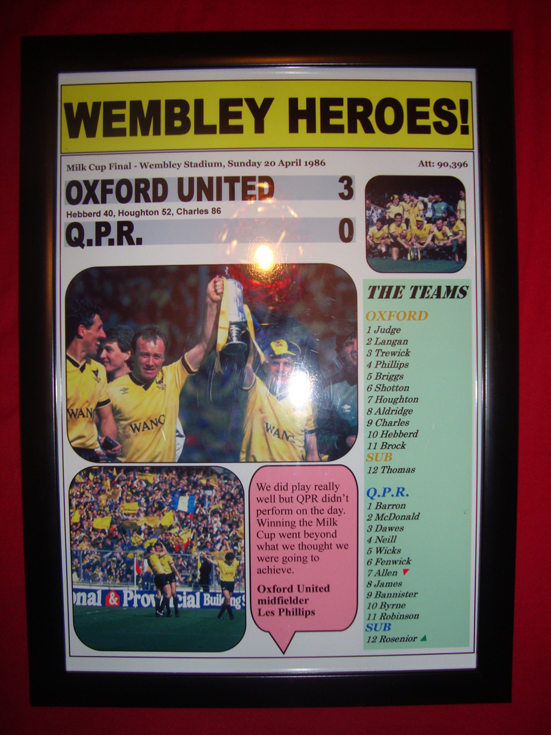 Lilywhite Multimedia Black Oxford United 3 Qpr 0-1986 Milk Cup Final - Framed Print