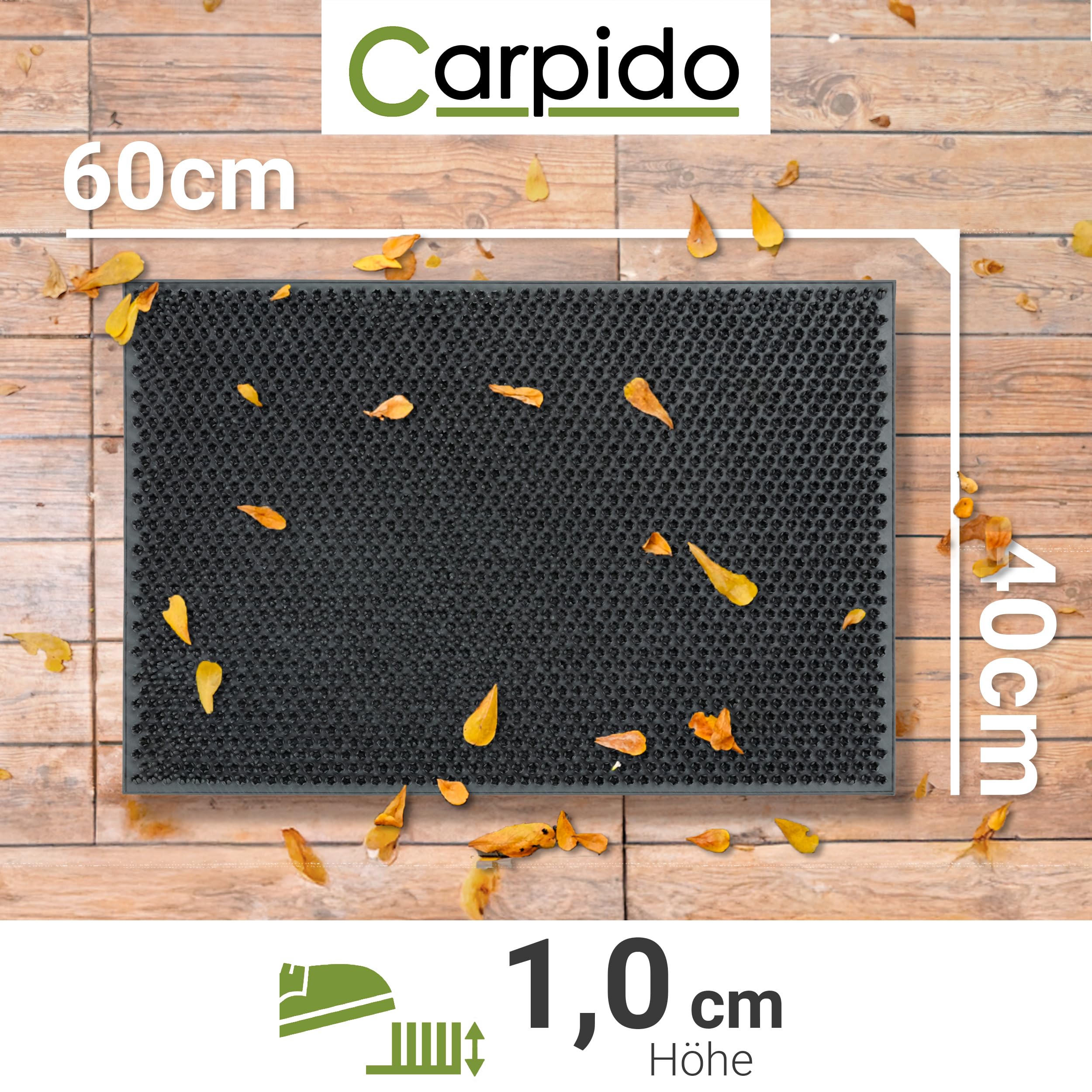 Carpido Wetterfeste Fußmatte Garten - Grau 40 x 60 cm - Outdoor Schmutzfangmatte - Türmatte leicht zu reinigen - Flexible Gummifußmatte Außen rutschfest