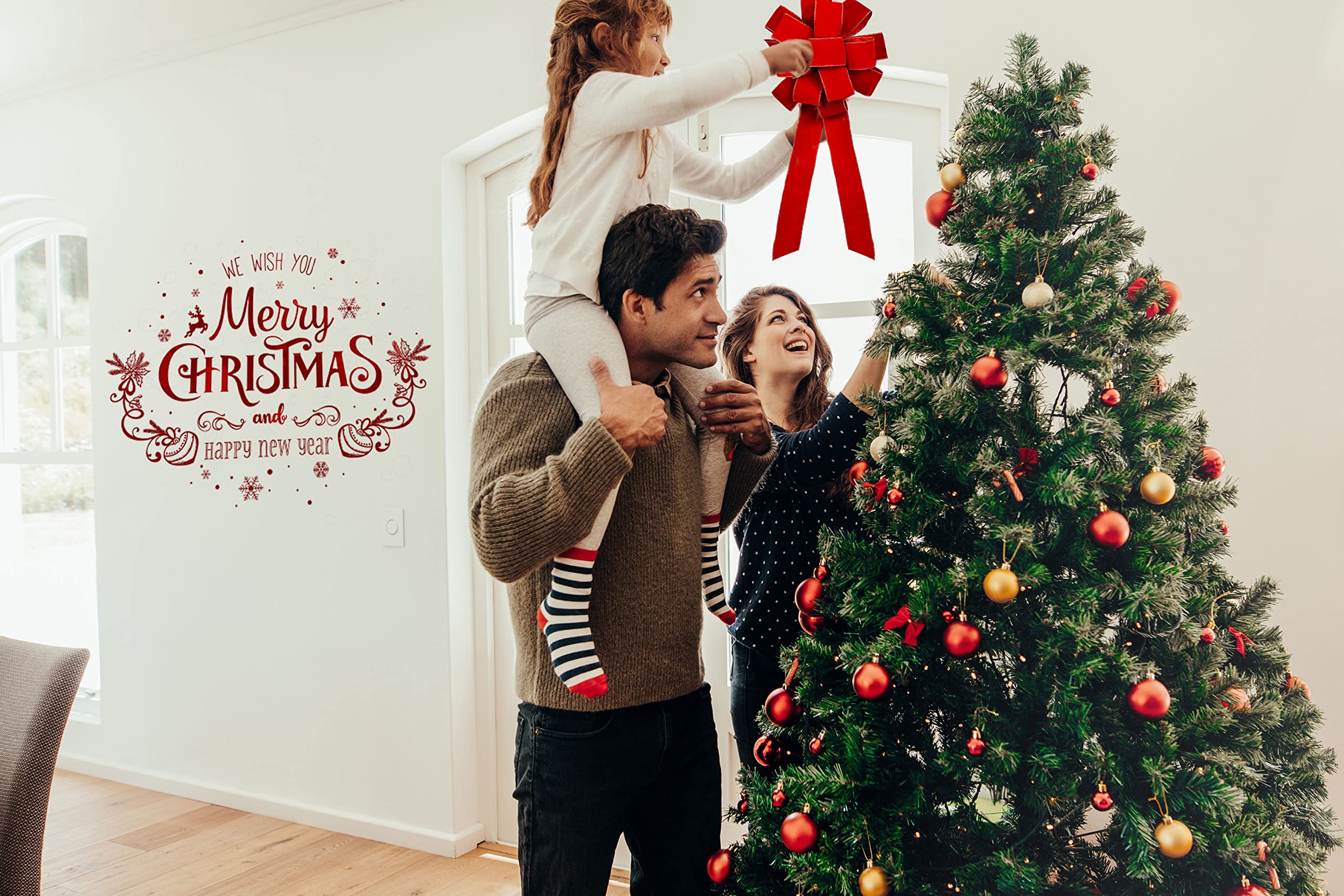 3 lazos de Navidad de terciopelo rojo con alambre dorado, hechos a mano (26 x 12 pulgadas), lazos de cinta grandes, decoración de árbol de Acción de Gracias, lazo de corona, decoración de árbol, lazos