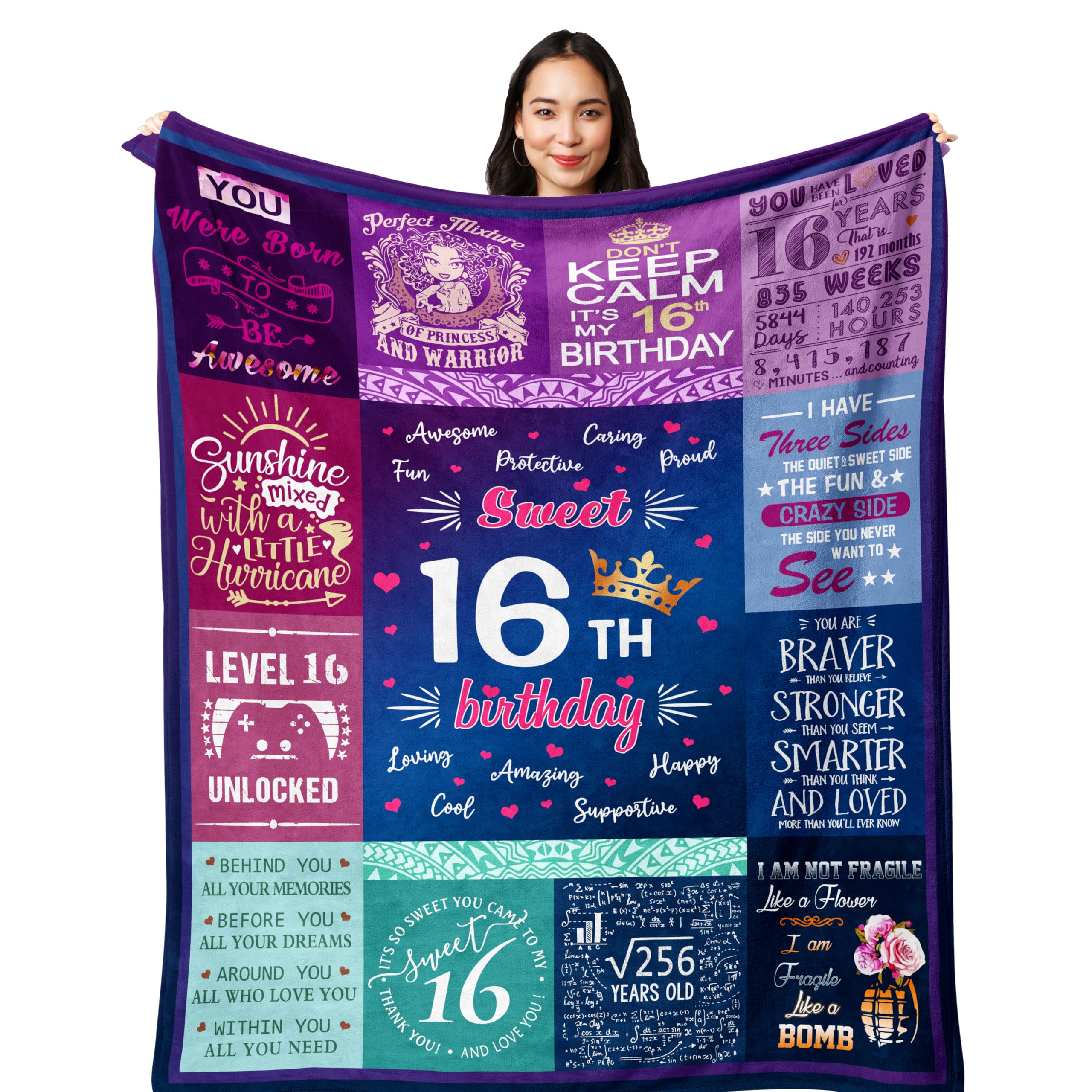 Yesbird 16th Birthday Gifts for Girls - Sweet 16 Gifts for Girls - 16 Year Old 60"X50" Blanket for Birthday - Gifts for 16 Year Old Girl Ideas - Sweet Sixteen Birthday Decorations