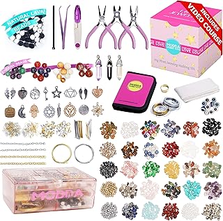 MODDA Natural Stone Jewelry Making Kit for Adults, Women. Includes Video Course, Crystal, Lava,
