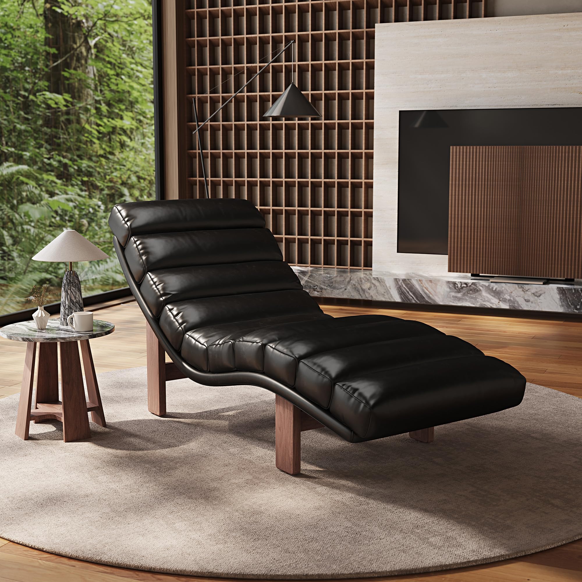 Kxrtuw Modern Chaise Lounge Chair with Wooden Legs, Armless, Comfortable Upholstered Seat – Perfect for Living Room, Bedroom, or Office