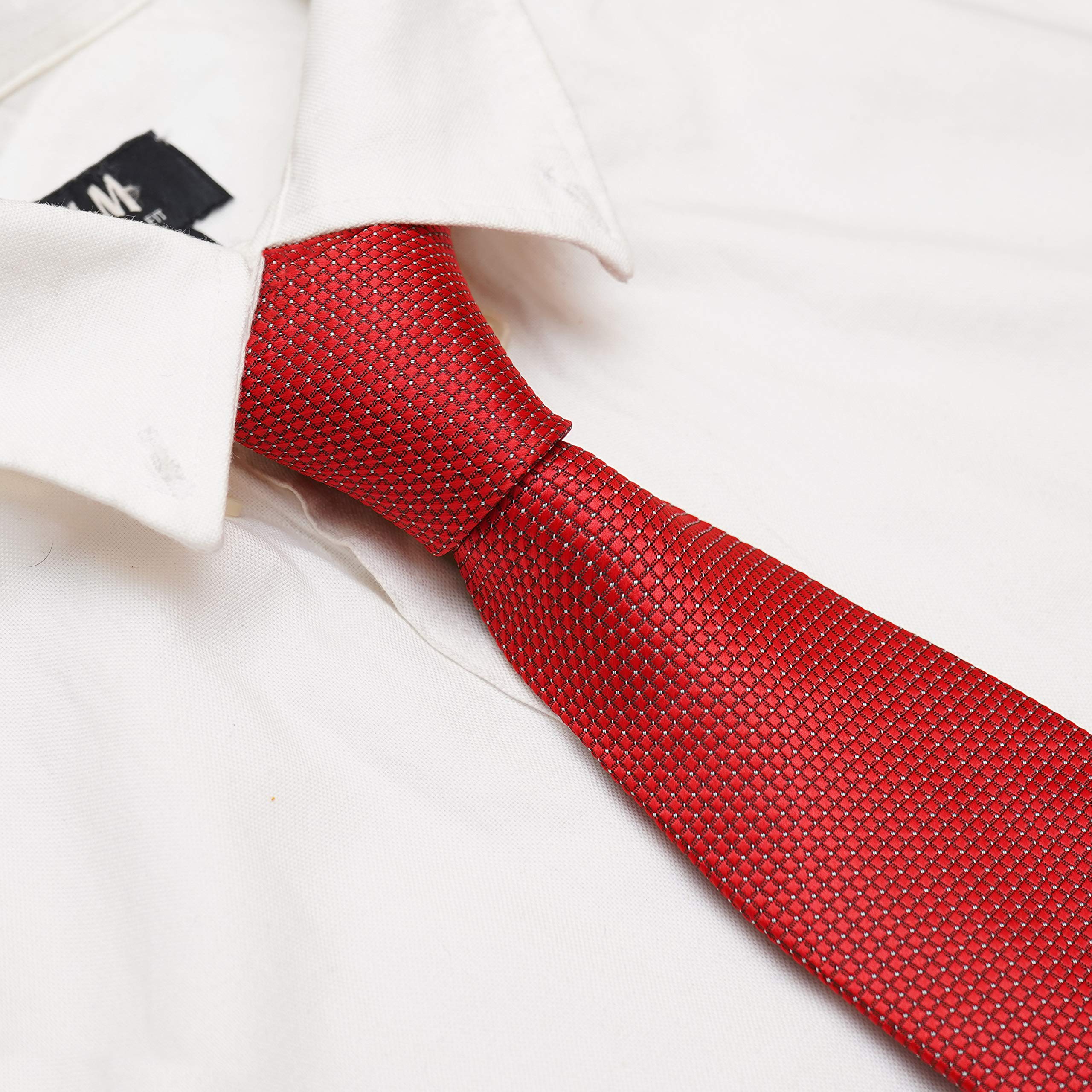 RIZORO Tie for Men – Dotted Silk Neck Ties Set with Cufflinks Flower Pin, Pocket Square & Black Gift Box, Combo Necktie Sets for Office Wear, Formal Suits & Weddings (Red, A10RDRX) 2
