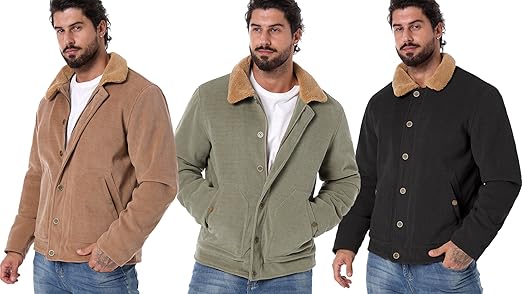 CARWORNIC Men's Military Jacket Casual Winter Corduroy Jacket Warm
