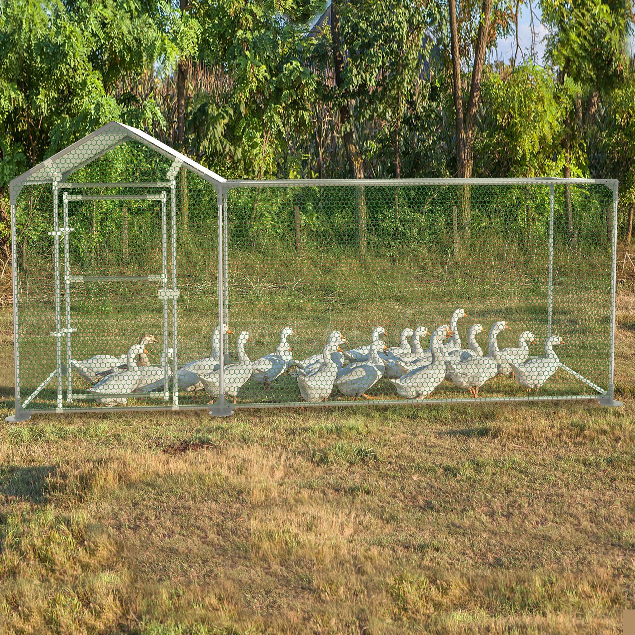 NAIZY Hühner Freilaufgehege mit Schloss, Hühnerstall 3 m x 1 m Hühnerhaus Verzinkter Stahlrahmen mit PE Sonnenschutzdach Kleintierstall, für Hühnerkäfig Geflügelstall Vogelkäfig