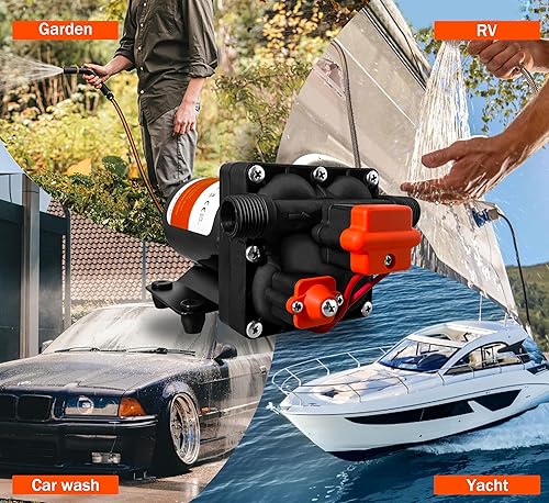 Miniatura 6 de Versión mejorada Bomba de agua de diafragma autocebante de 12 V CC, 30-70 PSI ajustable continuamente, flujo de agua de 6.0 GPM, bomba de agua dulce