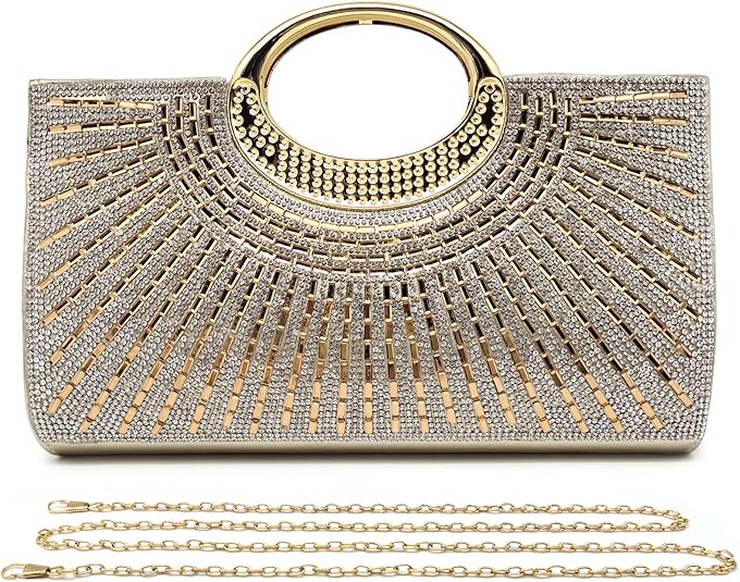 XFSRG Clutch dames glitter strass glitter elegante avondtas kleine handtas met ketting voor evenementen party bruiloft, Goud