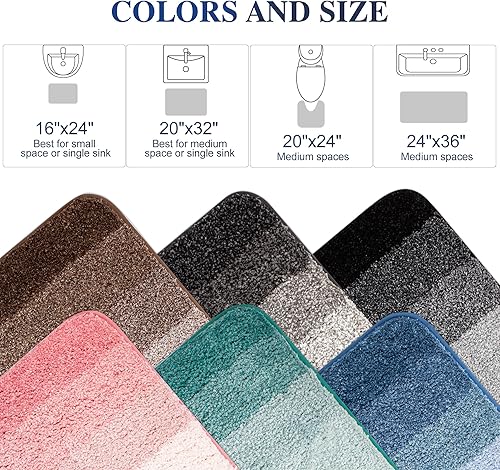 Miniatura 9 de Walensee Alfombra de contorno de baño (20 x 24 pulgadas, turquesa degradado) Alfombra de baño antideslizante absorbente de agua suave microfibra