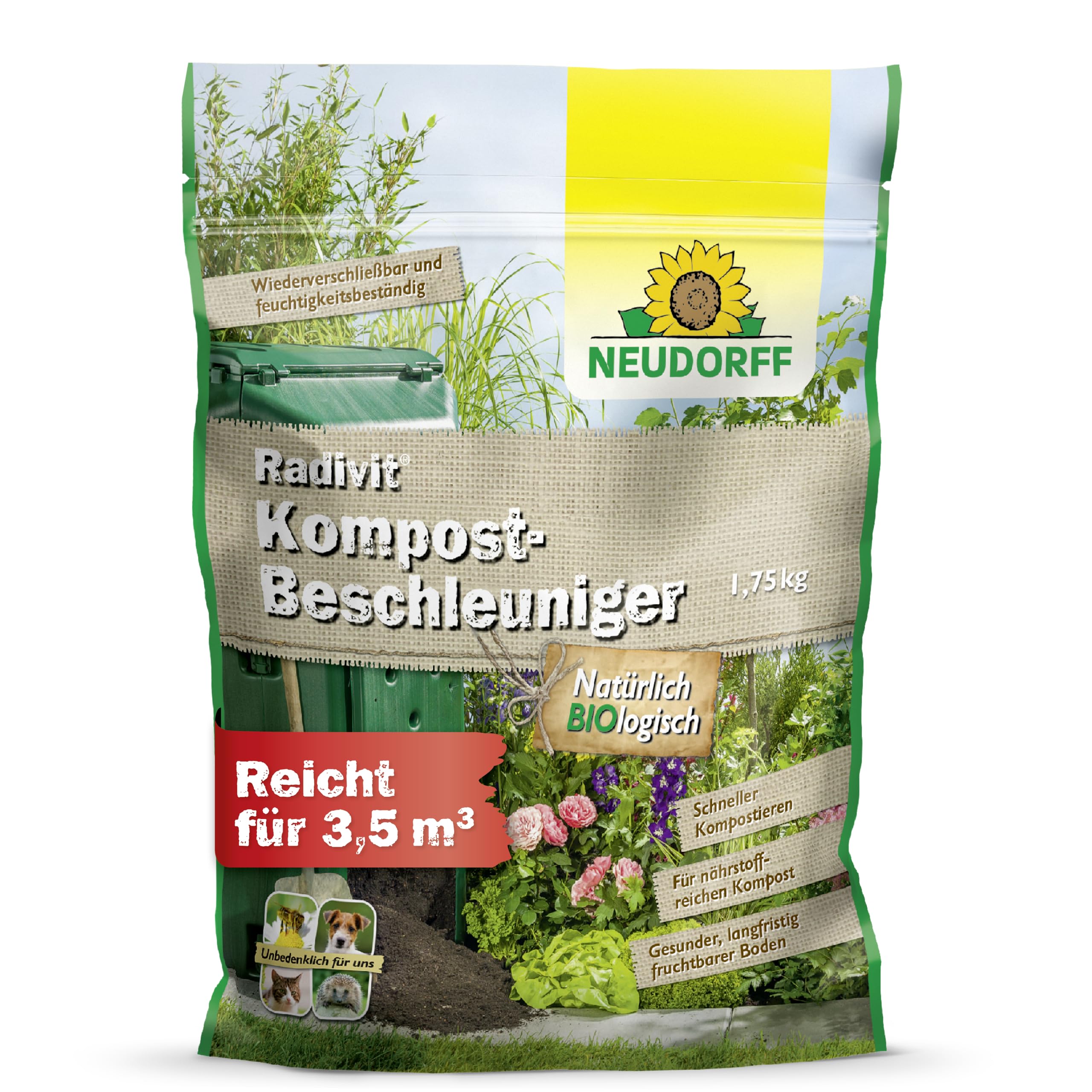 Neudorff Radivit Kompostbeschleuniger 1,75 kg für 3,5 m³ - Bio Schnellkomposter zersetzt Kompostabfälle mit Sofort- & Langzeitwirkung. Kompoststarter