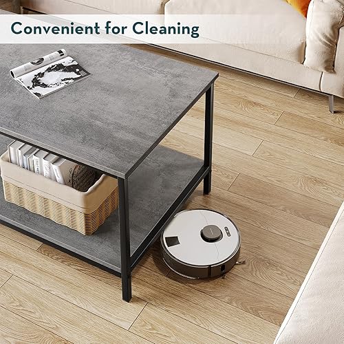 Miniatura 5 de SAYGOER Mesa de Centro con Almacenamiento, Mesa Central Industrial de 2 Niveles para Sala de Estar, Mesa Rectangular de Madera para Espacios