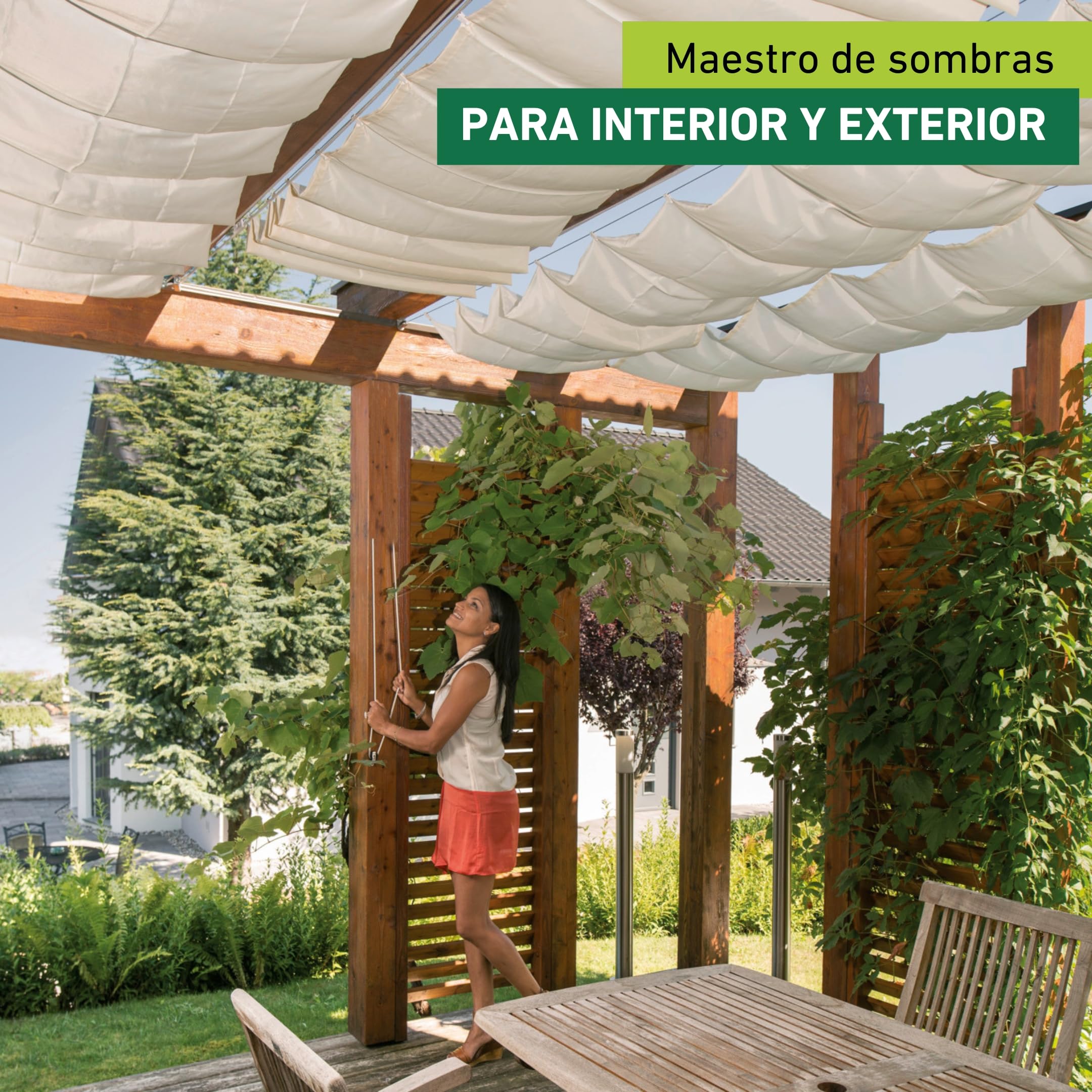 Windhager Toldo Liso” Vela de protección Solar tecnología de tensado de Cables 420 x 140 cm, Ideal para pérgola o Invernadero, Blanco, 10872