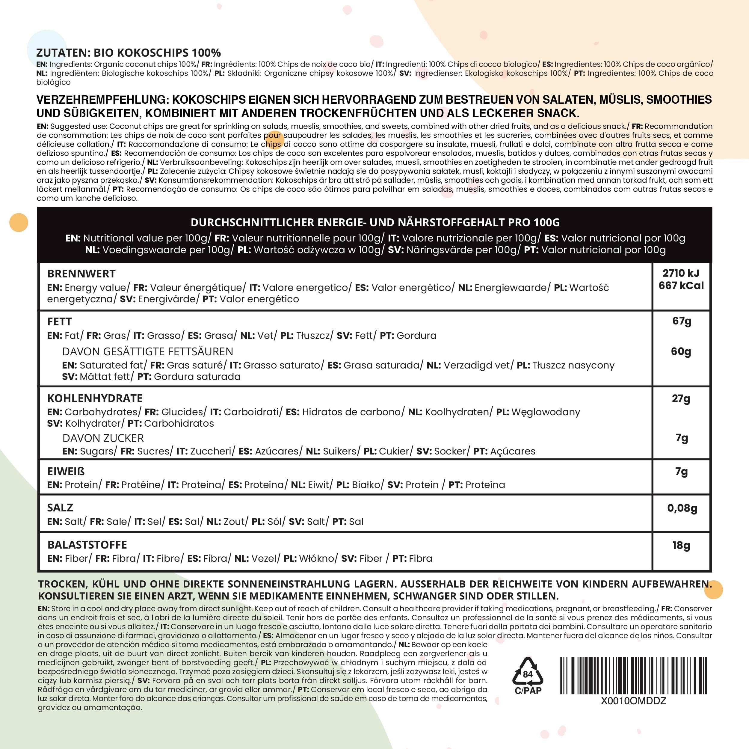 IDDA Herbal Scaglie di Cocco BIO 1kg, Scaglie di Cocco senza Zucchero, Snack Cheto