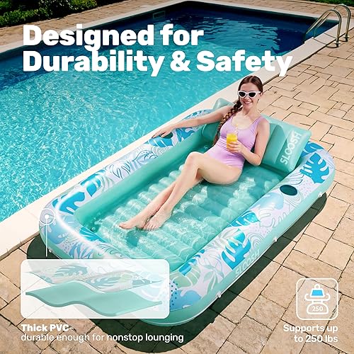 Miniatura 5 de Flotador inflable para piscina de bronceado Sloosh, 70" x 46" Flotadores de piscina para adultos con almohada, balsa flotante de 4 en 1 para tomar