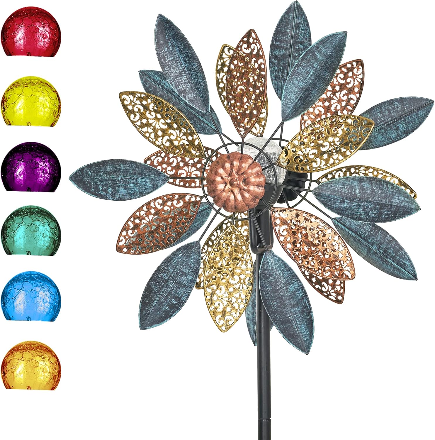 DELUN Solar Metal Wind Spinner with LED Light,