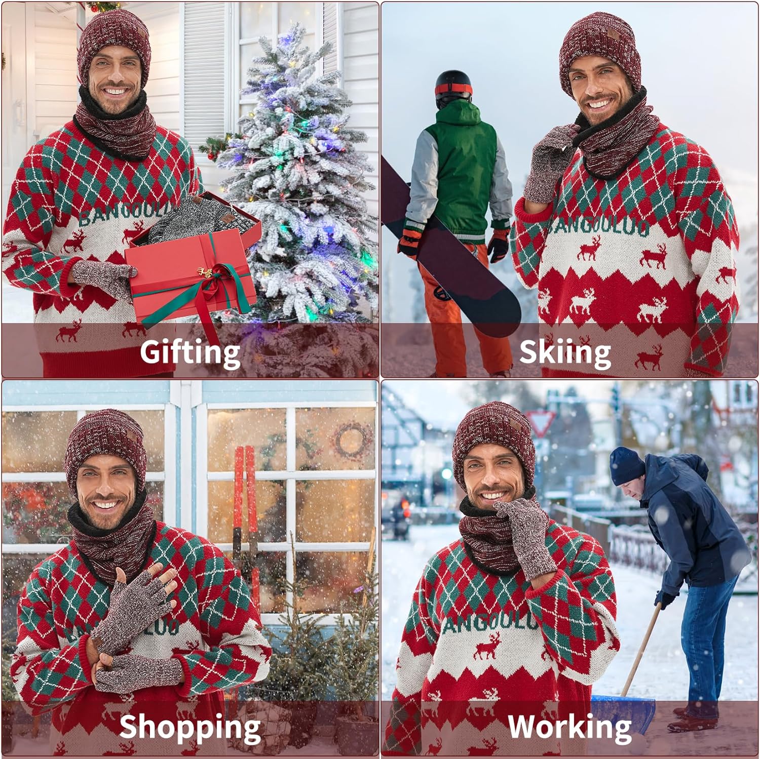 MAYLISACC 3 Pcs Knit Beanie Hat Scarf and Glove Set for Men and Women, Winter Caps Neck Warmer with Touchscreen Gloves - Image 6