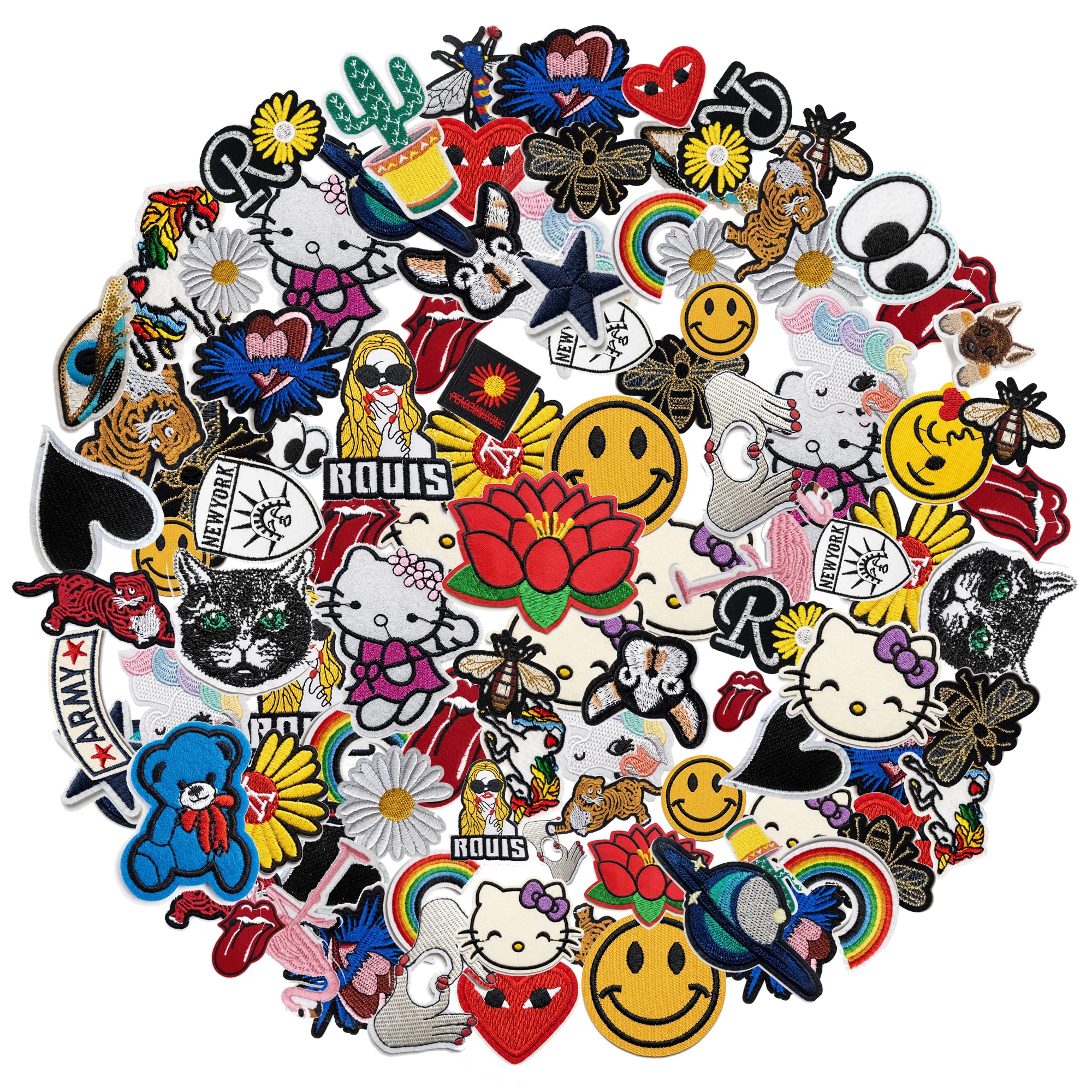 60 parches bordados para planchar o coser, varios estilos y colores para ropa, chaquetas, jeans, sombreros, accesorios de bricolaje, perfectos para apliques, reparación y personalización, diseños