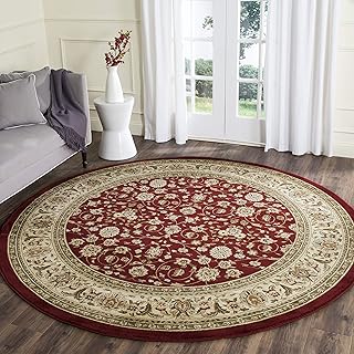SAFAVIEH Lyndhurst Collection LNH312A Teppich, traditionell, orientalisch, fusselfrei, schmutzabweisend, für Wohnzimmer, Schlafzimmer, rund, 2,4 x 2,4 m, Rot/Elfenbein