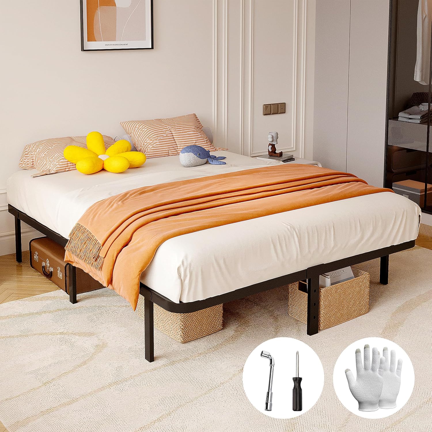 ANBLIZE 14 Inch High Metal Queen Bed Frame No Box Spring