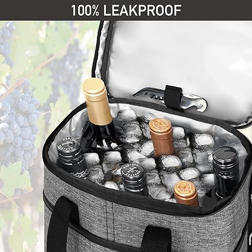 Miniatura 5 de opux Bolsa transportadora de 6 botellas  Bolsa térmica acolchada para vino para viajes. Picnic, BYOB  Bolsa portátil a prueba de fugas para cena,