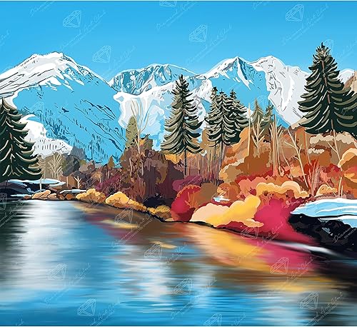 DIAMOND ART CLUB - Juego de pintura con diamantes, lienzo de Bosque azul iluminado por la luna, lienzo redondo para principiantes, divertidas