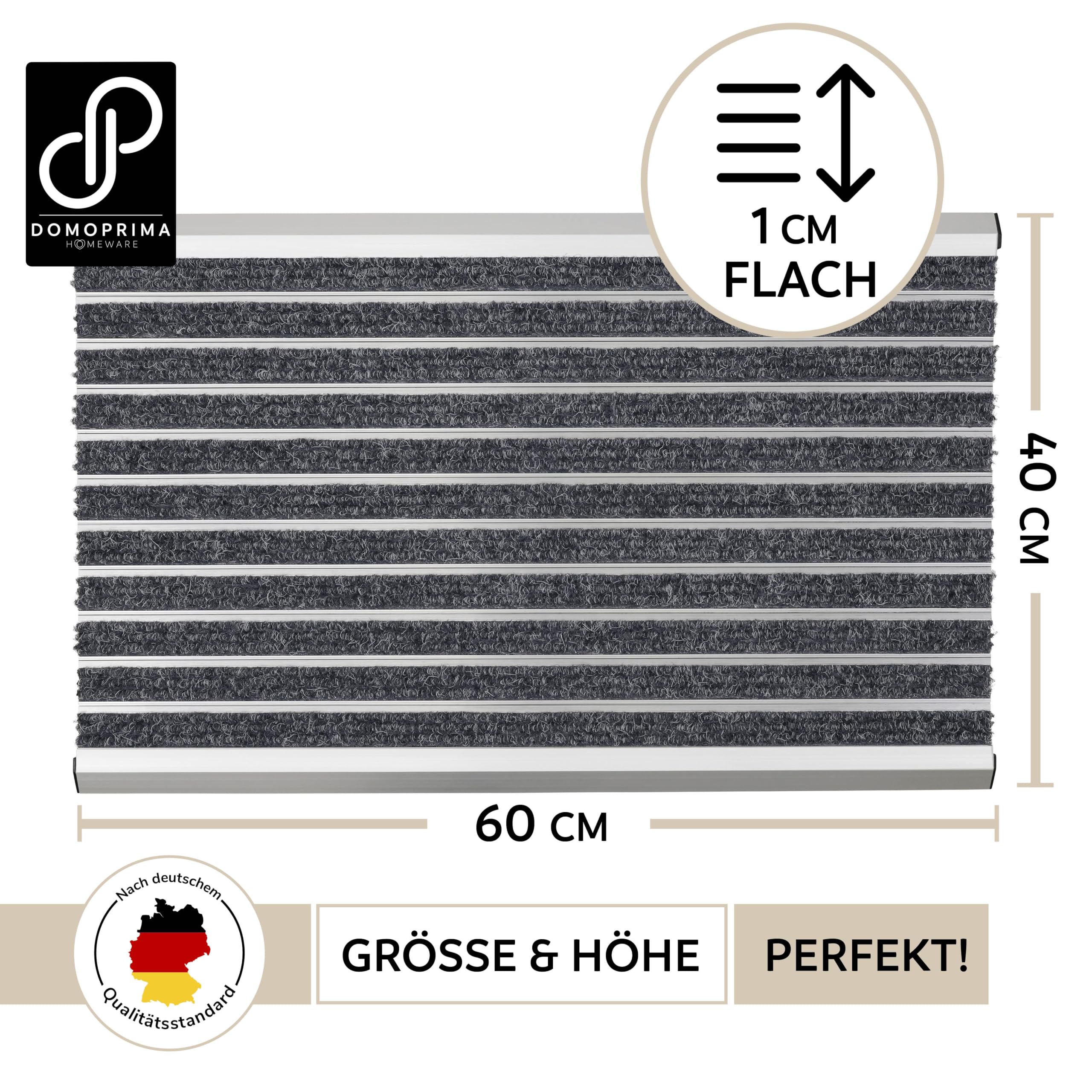DOMOPRIMA® Premium Alu Fußmatte, grau, 60x40 cm | Gratis Schmutzfangmatte 60x40, Wetterfest, Rostfrei & Rutschfest, Für Eingang, Haustür & Terrasse, Für Innen & Außen