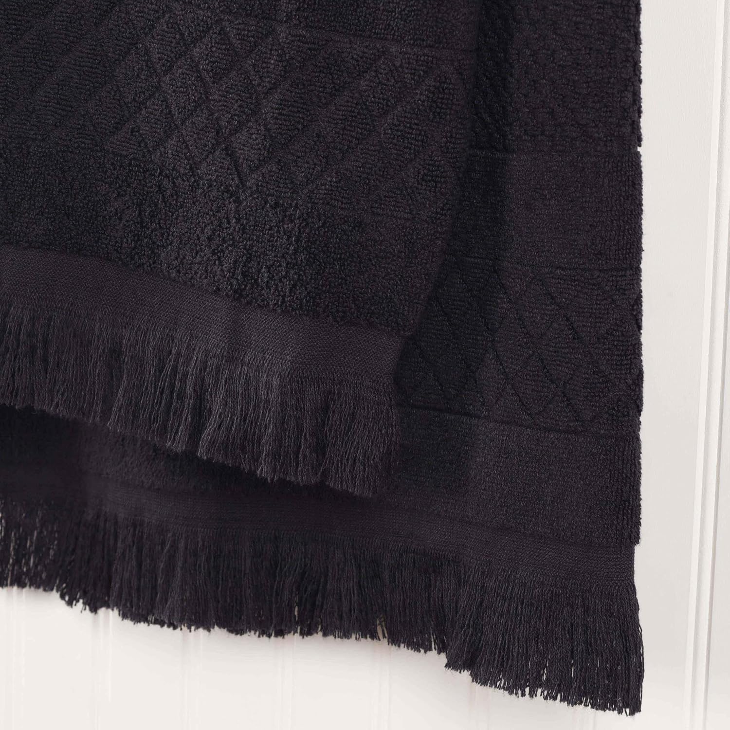 Impressions Cotton Geometric Jacquard Towels, Towel Set for Bathroom, Shower, Spa, 550GSM, Plush, Absorbent and Ultra-Soft Towels, Bath Essentials, Rolla Collection, 6 Piece Assorted Towel Set, Black