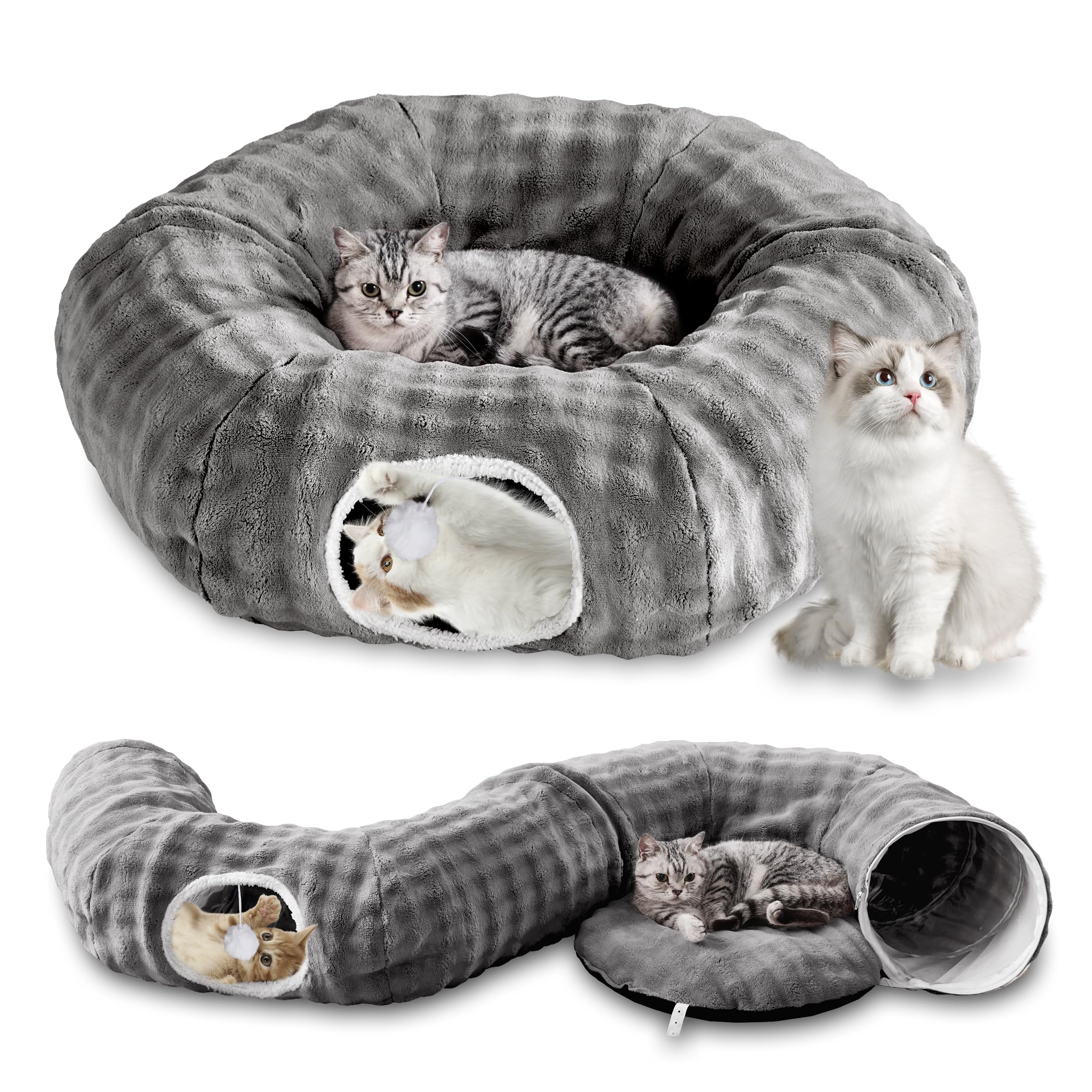 Bubble Round Cat Tunnel for Indoor Cats, Grey