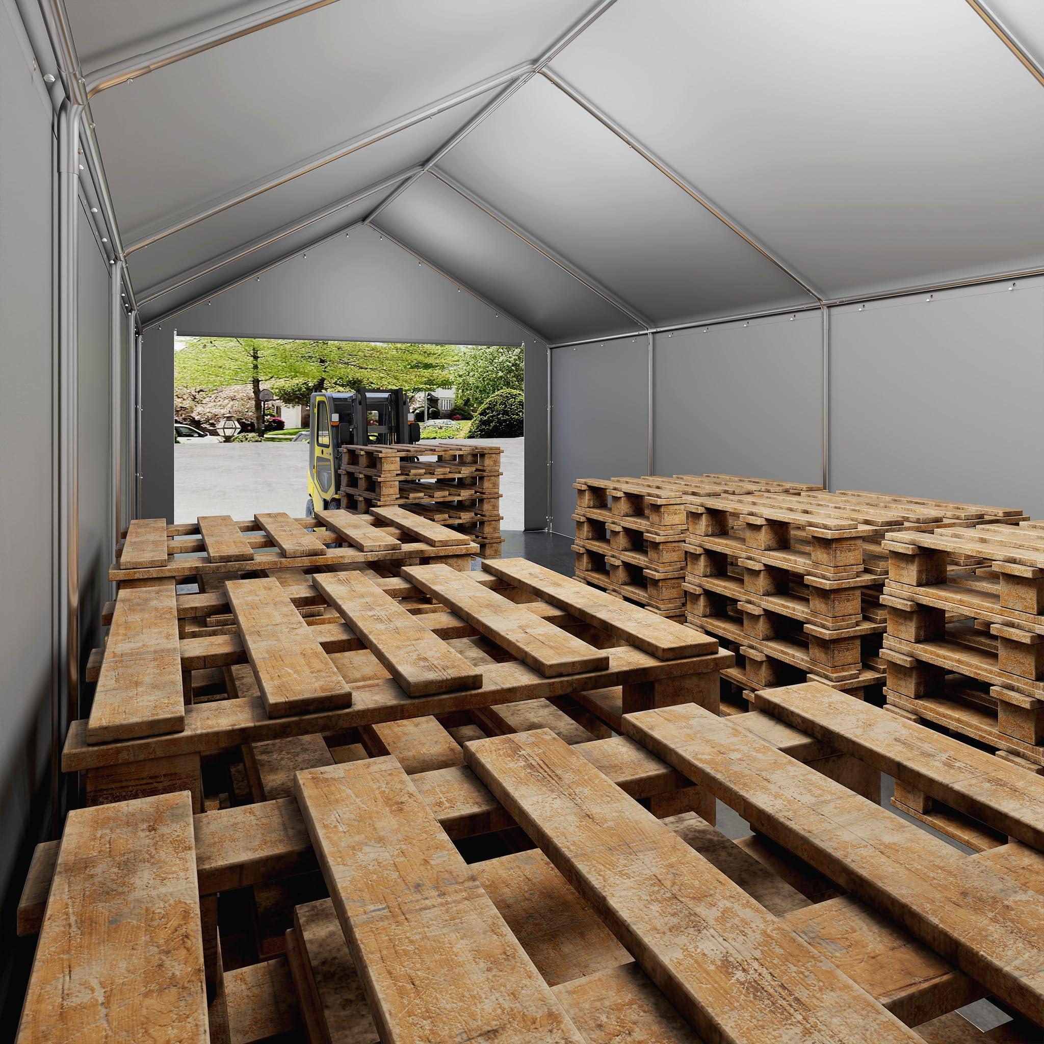 SUBTLETY Carport 4x8m Garagenzelt Winterfest mit PE Plane Wasserdicht, Zeltgarage Winterfest, Mobile Zeltgaragen Wasserdicht Mit Hagel Und Staub, Lagerzelt Stabil Lagerzelt Für Auto, SUV, Boot (Grau)