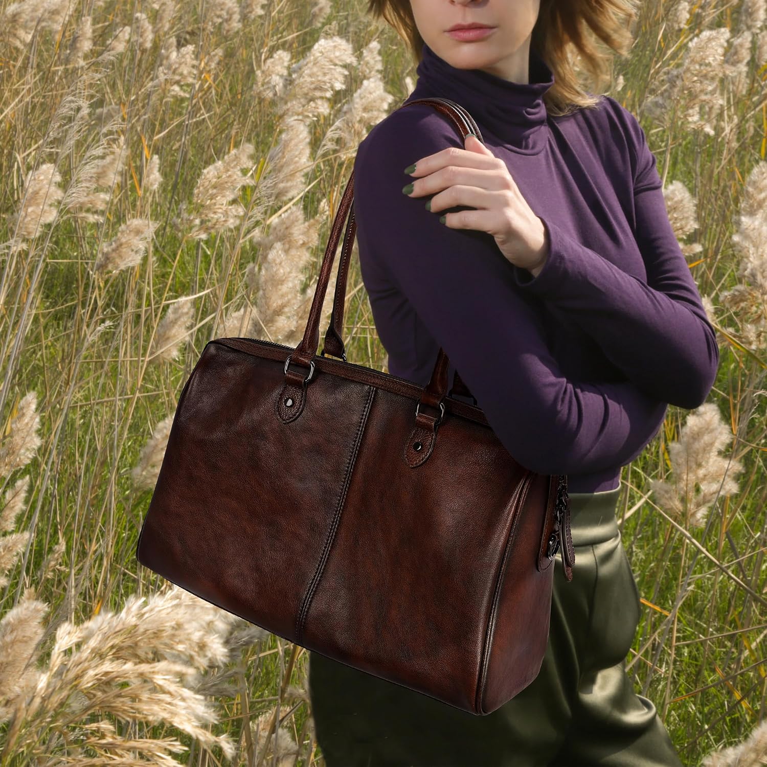 Iswee Genuine Leather Purse Shoulder Bag for Women Satchel Handbag Tote