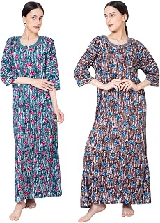 Zenith Textile Impex Women 100% Cotton Nighty | Full Sleeve | Soft Breathable Maxi Night Dress | Loose Fit Long Gown | Emb... Price In India