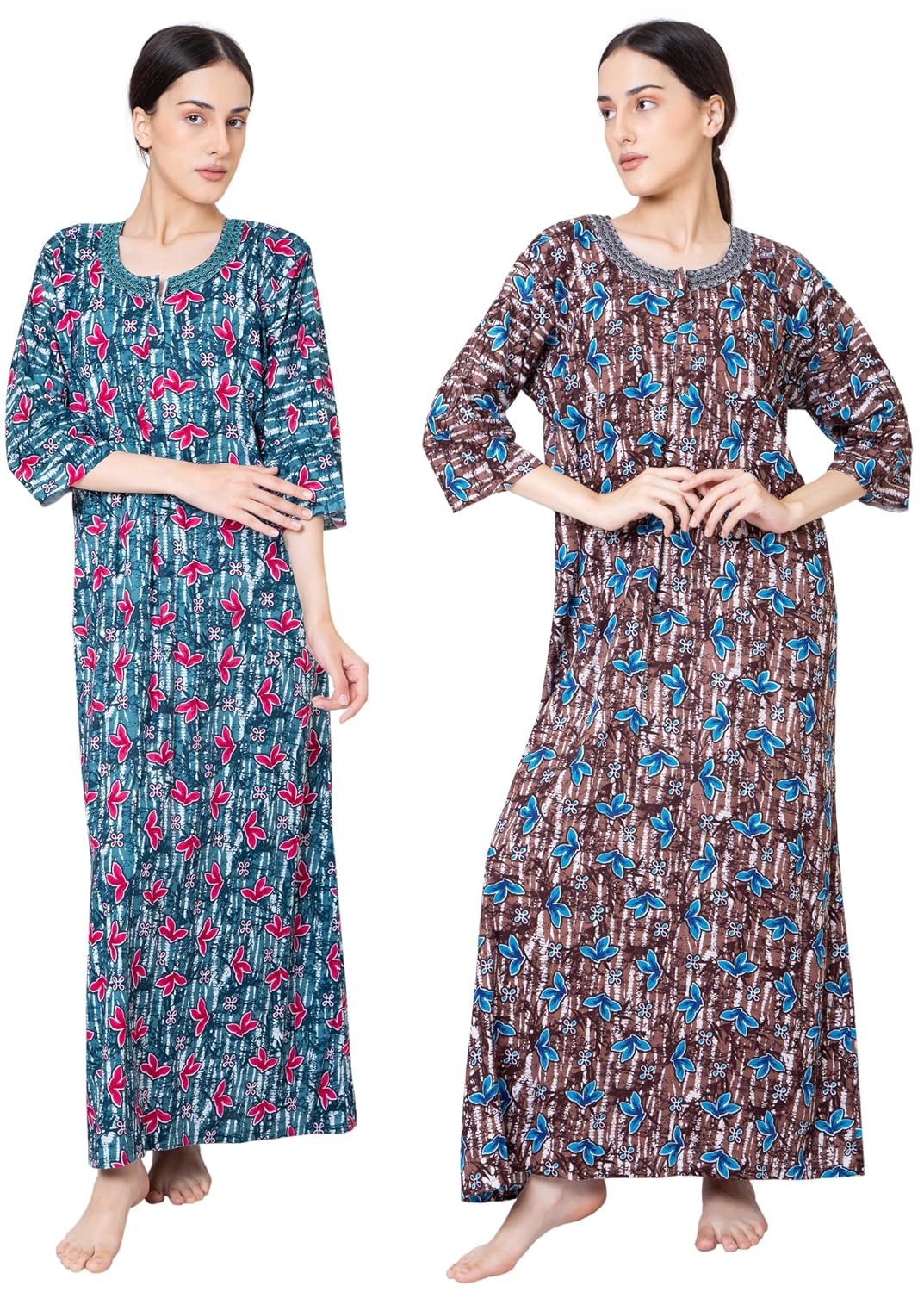 Zenith Textile Impex Women 100% Cotton Nighty | Full Sleeve | Soft Breathable Maxi Night Dress | Loose Fit Long Gown | Emb... - Review, Price and Buying Guide