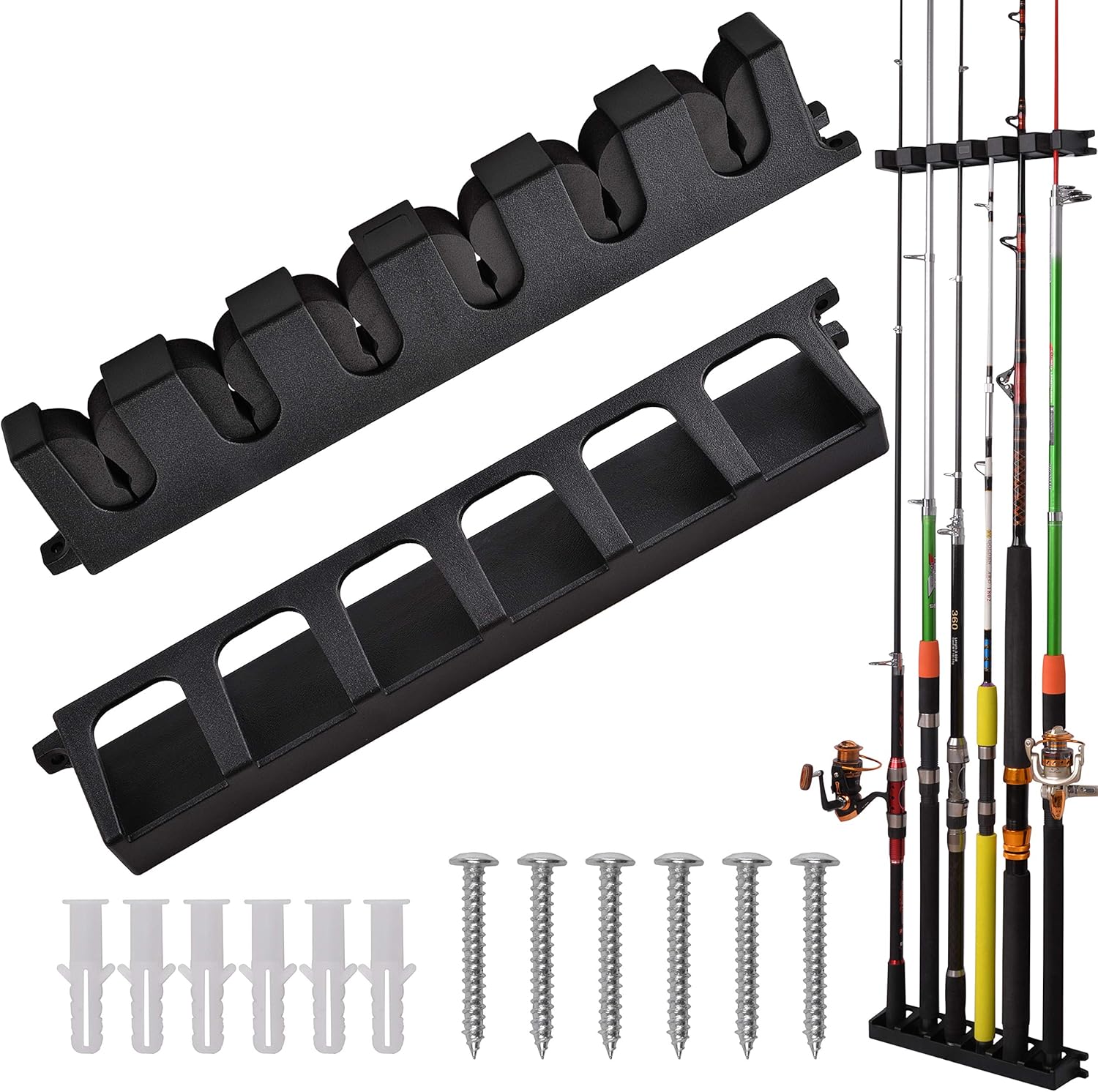 Fishing Rod Holder, 6Rod Wall Mounted Fishing Pole Holder Horizontal Vertical Fishing Pole