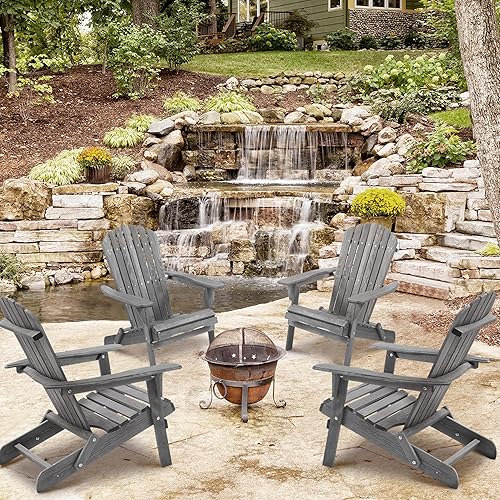 Miniatura 6 de Adirondack - Juego de 2 sillas plegables de madera para exteriores con respaldo de cedro sólido, cómoda silla de descanso para patio, terraza,