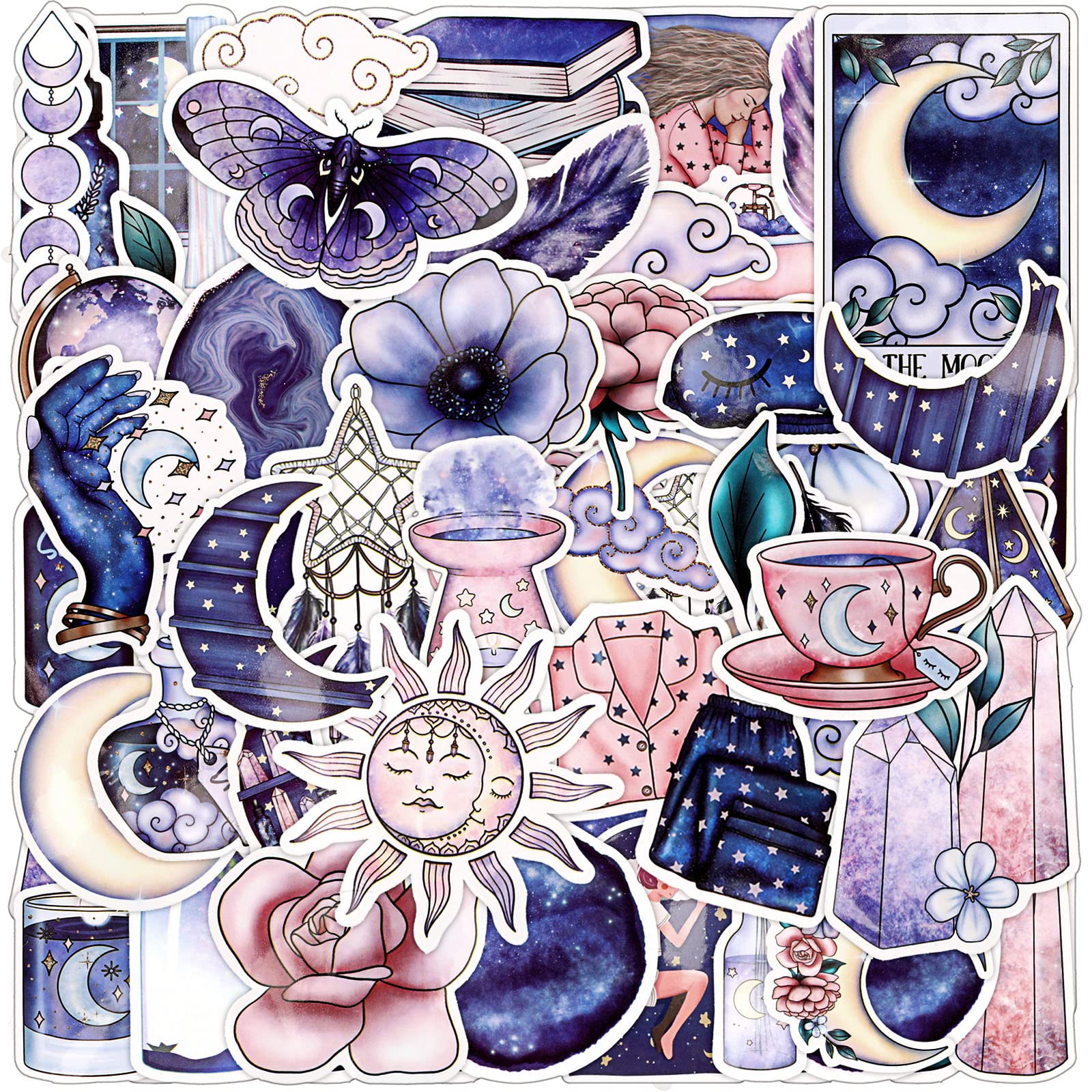 PerKoop 100 Pieces Witch Stickers for Journaling Moon Stickers Aesthetic Waterproof Vinyl Decals for Adults Water Bottles Laptop Computer Phone