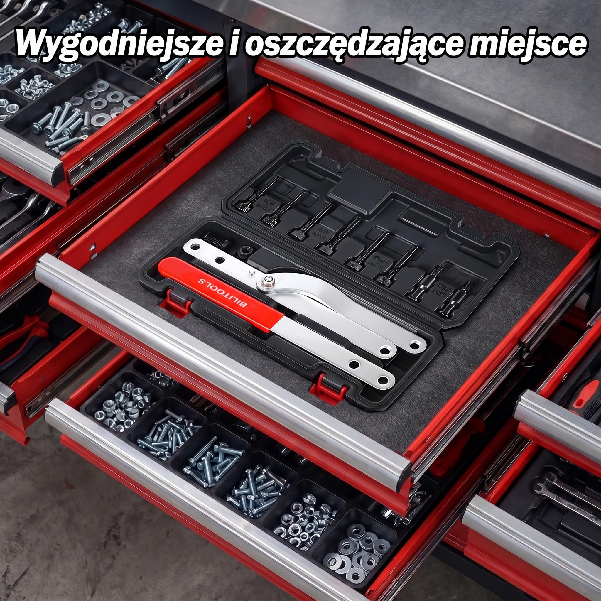 BILITOOLS Uniwersalny zestaw uchwytów do kół pasowych – regulowany klucz mocujący ze sworzniem stopniowym do wałków rozrządu, wałów korbowych i klinowych kół pasowych wielorowkowych