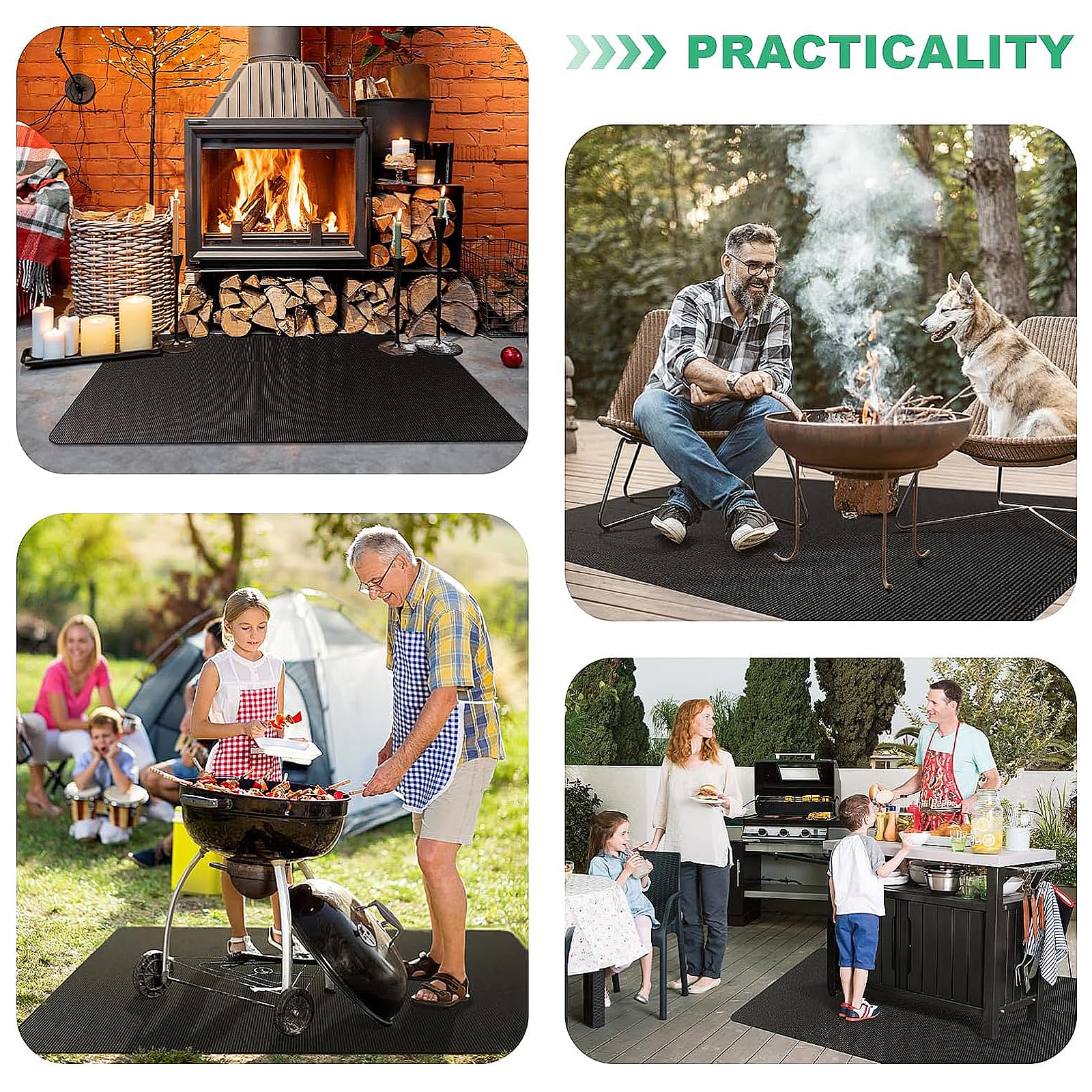122 x 165cm Alfombrilla Parrilla Fogones, Barbacoa Protector Suelo, Alfombra Barbacoa Exterior Fibra de Vidrio de Silicona, Alfombra Barbacoa Exterior