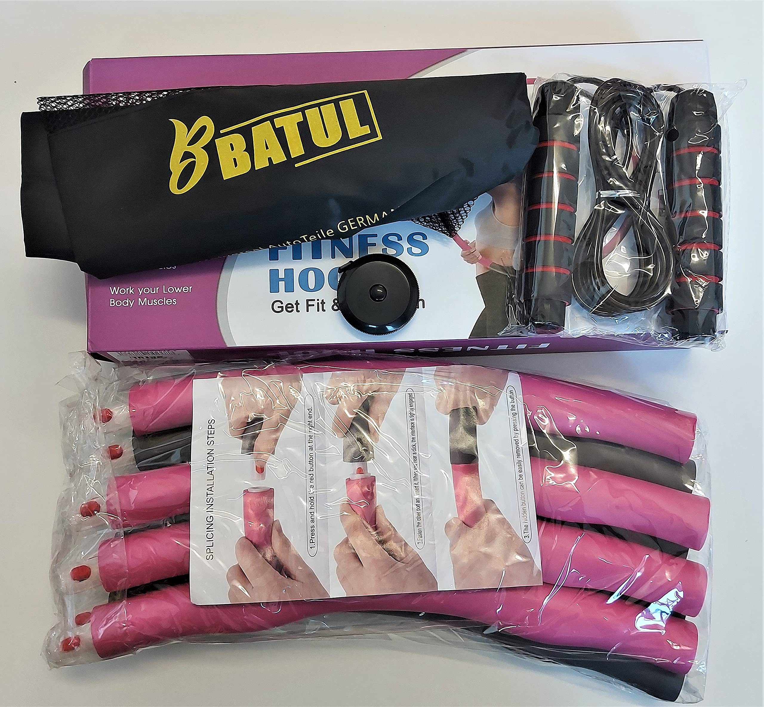 Hula Hoop Ring Reifen Erwachsene und Kinder 5-8 Sektionen Abnehmen & HIIT Training | Bauch Beine Po Training | Fitness Set 4-teilig inklusive Springseil, Maßband & Tasche zur Aufbewahrung