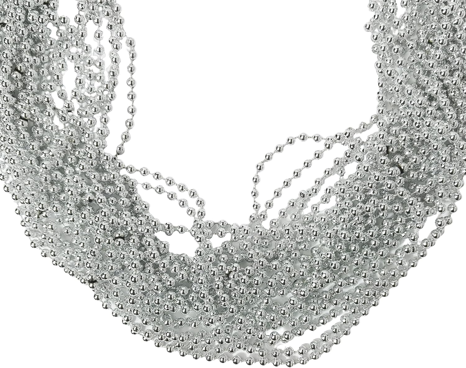 LUV HER Silver Metallic Beaded Necklaces 24-Pack – 33 Inch Long Party Accessories for Girls & Women – Fun Dress-Up & Pretend Play – Perfect for New Year’s Eve, Disco Nights, Weddings & Graduation Celebrations image 4