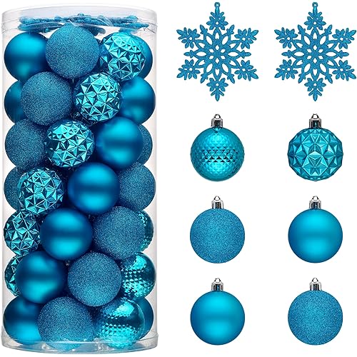 Valery Madelyn Christmas Tree Decorations Ornament Set for Fall Halloween, 50ct 2.36 Inches Blue Shatterproof Christmas Ball Ornaments Hanging Xmas Holiday Party Decor