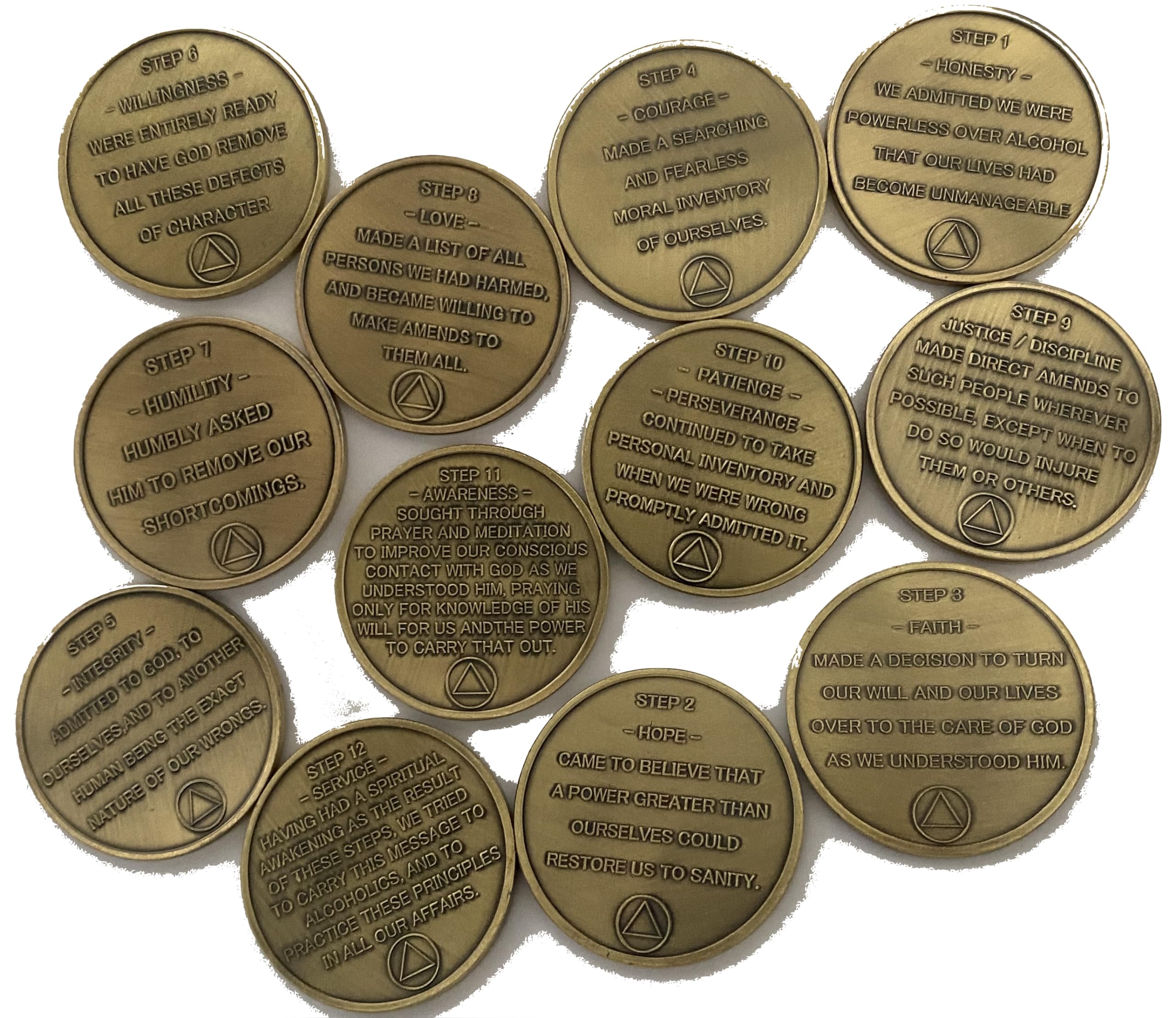 Set of 12 AA Twelve Step Coins Trust God Clean House Help Others