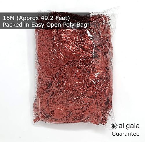 Miniatura 2 de Allgala Guirnalda de oropel rojo, guirnalda de oropel metálica de 50 pies para árbol de Navidad, decoración para árbol de vacaciones, árbol de