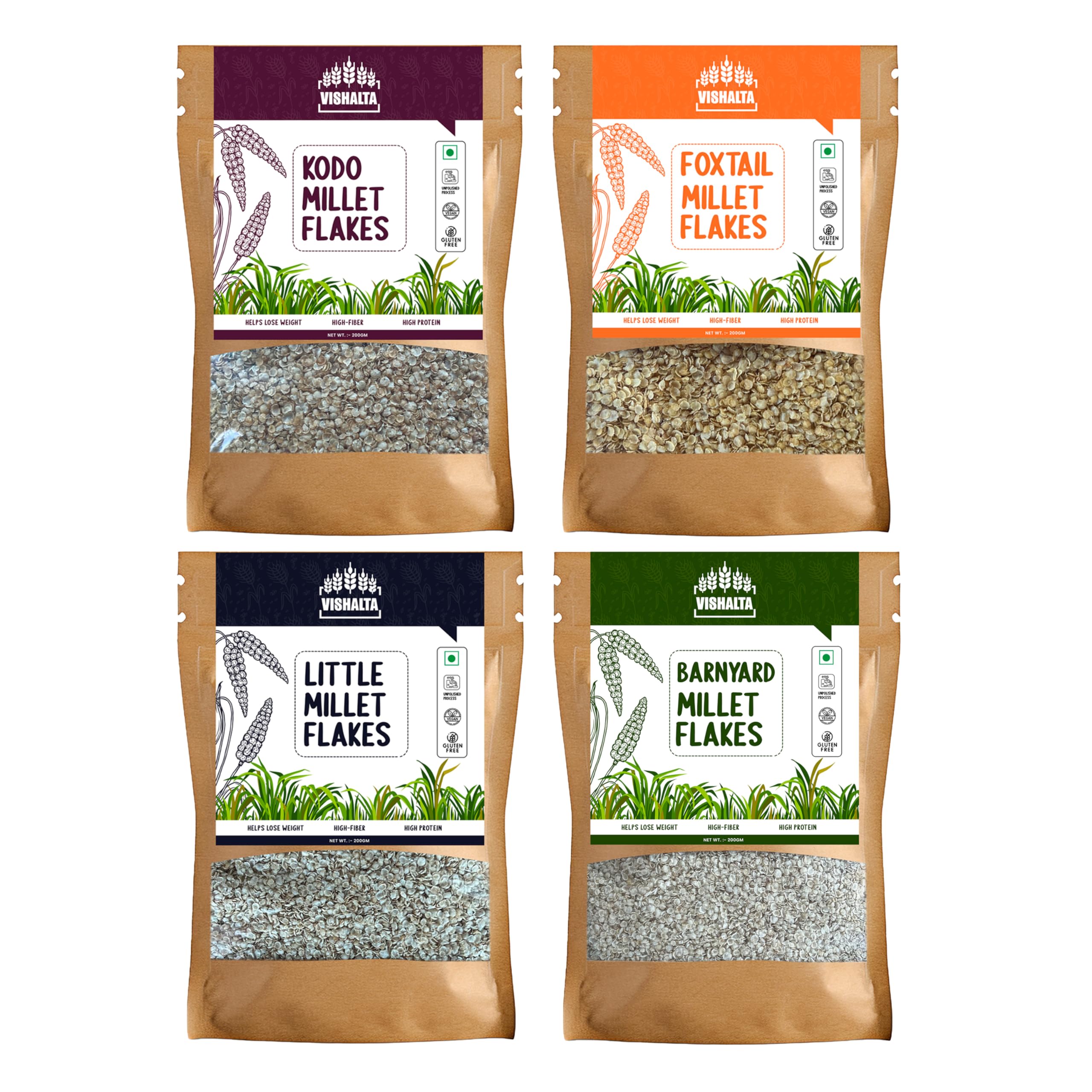 Vishalta Kodo | Foxtail | Little | Barnyard Millet flakes Natural Grains | High Fibre Food | Healthy Breakfast Cereal Poha/Millet Flakes | Gluten Free | 4 x 200 gm Pack (B0CZPJ964S) Amazon Price History, Amazon Price Tracker
