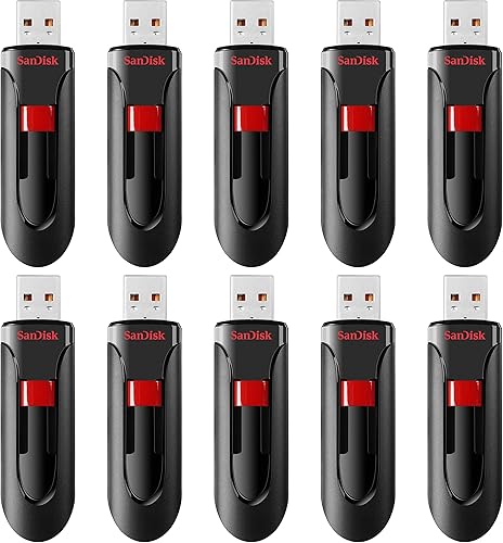 SanDisk Cruzer Glide - Paquete de 10 unidades flash USB 2.0 de 64 GB (10 x 64 GB) - SDCZ60-064G-B10CT, color negro