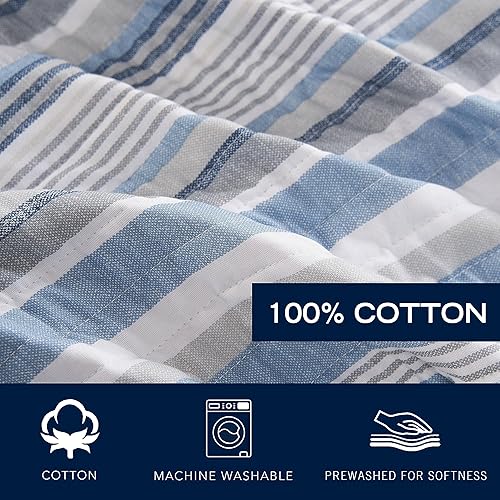 Miniatura 7 de Nautica Juego de edredón de algodón para todas las estaciones con funda a juego, ligero y reversible, tamaño King, gris jettisonazulblanco