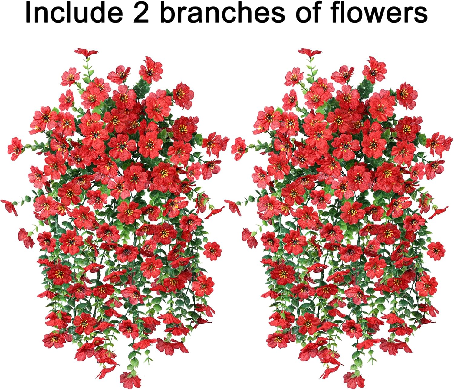 INSPRING Artificial Faux Outdoor Outside Flowers Plants, 2 PCS Fake Silk UV Resistant Look Real Red Daisy Trailing Vines for Front Door Porch Planter Urn Patio Balcony Decoration - Image 2