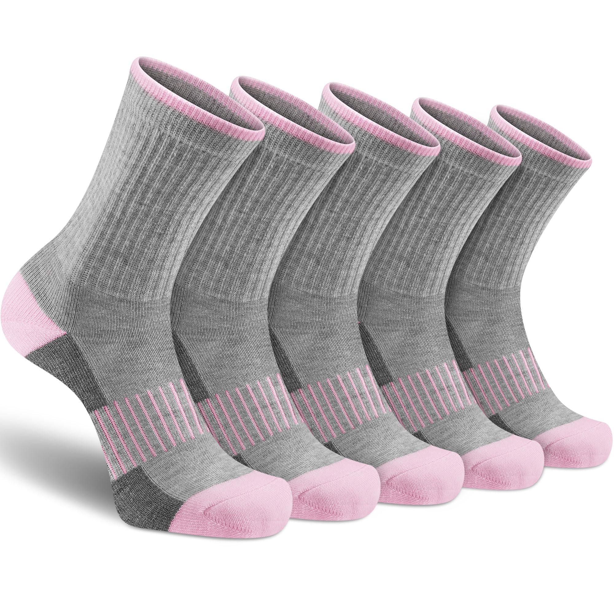Gonii Women Socks Hiking Running Thick Cushion Athletic Crew Socks 5-Pair