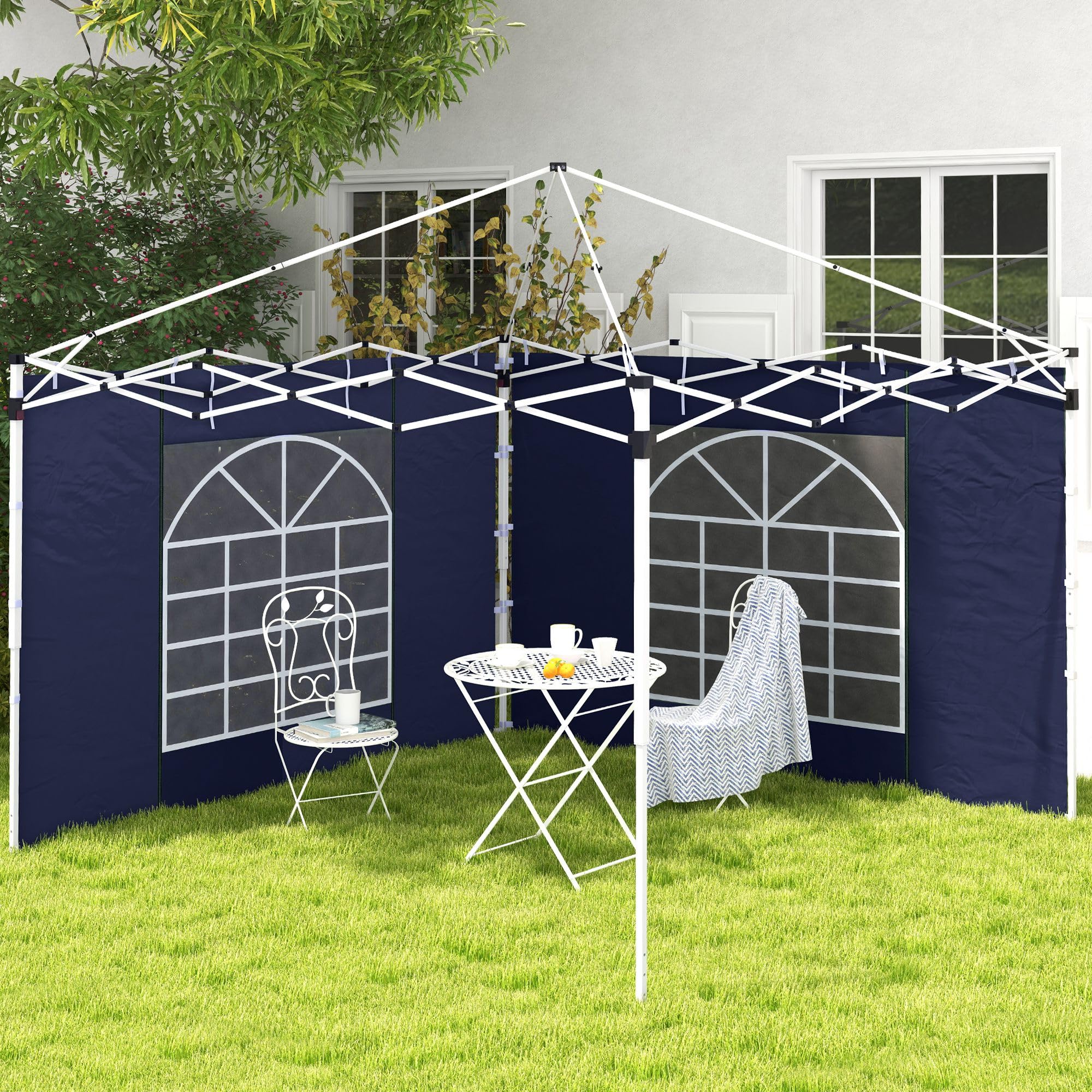Outsunny Zestaw 2 paneli bocznych do pawilonu 3x3/3x6 m z oknem, niebieski